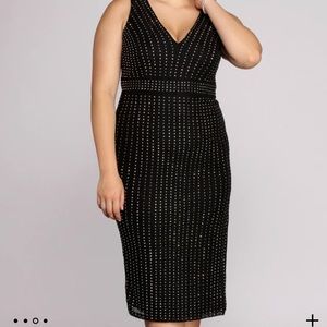 Black Sparkle Plus Arielle Heat Stone Midi Dress!